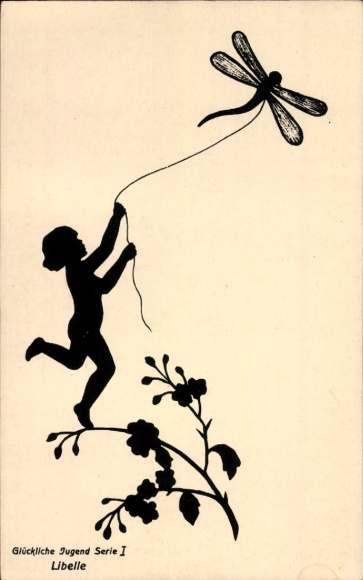 Paper cutting artist Postcard Behrens, M., Happy youth, dragonfly