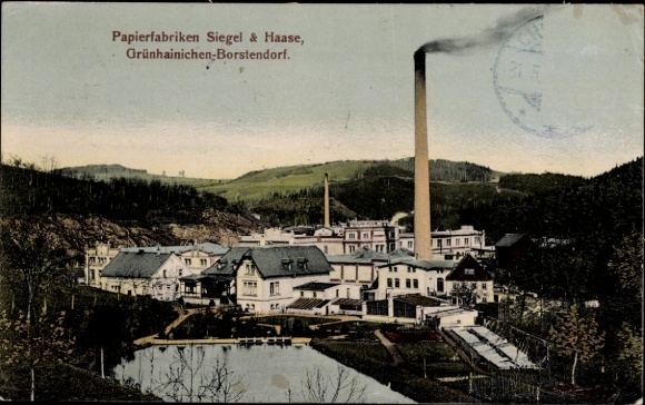 Postcard Borstendorf Grünhainichen Saxony, paper mills Siegel Haase