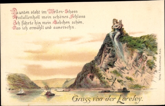 Chromo-Litho St. Goarshausen am Rhein, Loreley, Down there in the waves' lap
