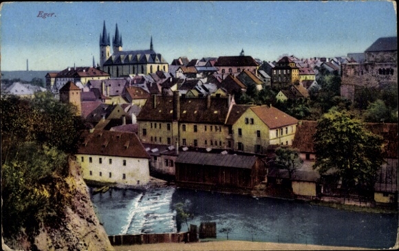 Postcard Hohenberg an der Eger Upper Franconia, town view, old houses, church, watercourse