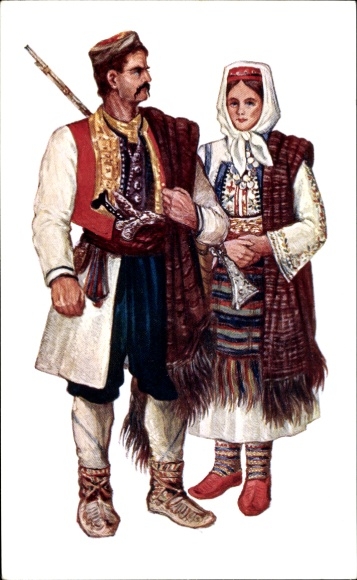 Artist Postcard Kirin, Vladimir, Croatia, Couple in traditional costume, Dalmatia