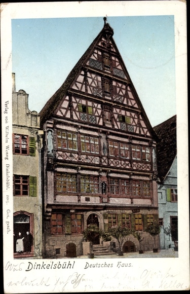 Illuminated window Postcard Dinkelsbühl in Middle Franconia, Deutsches Haus, Golden Windows