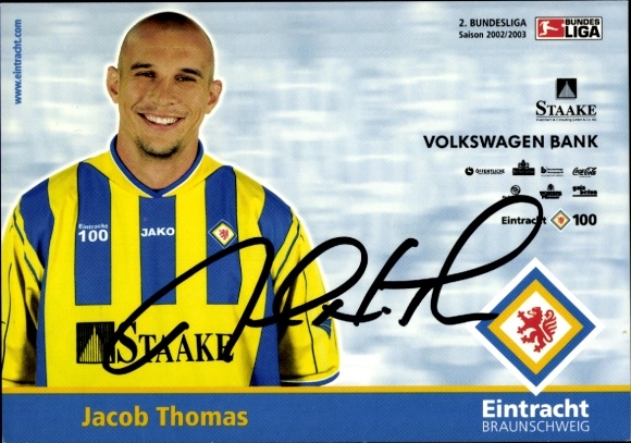 Autograph card footballer Jacob Thomas, Eintracht Braunschweig, autograph