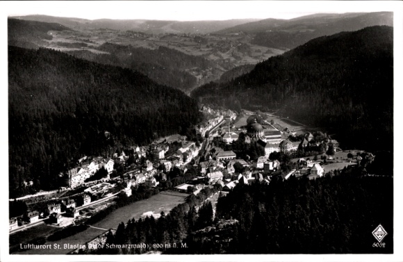 Postcard St. Blasien in the Black Forest, aerial photograph of the town