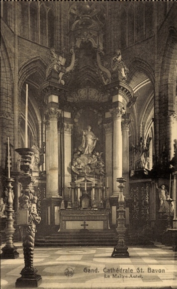 Ak Gand Gent Oost-Vlaanderen, altaar van de Sint-Baafskathedraal, engel, standbeeld, religieuze voorstelling