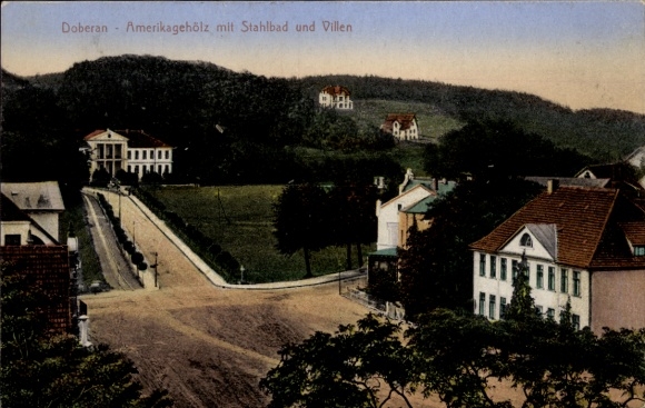 Postcard Bad Doberan in Mecklenburg, American grove with steel bath, villas