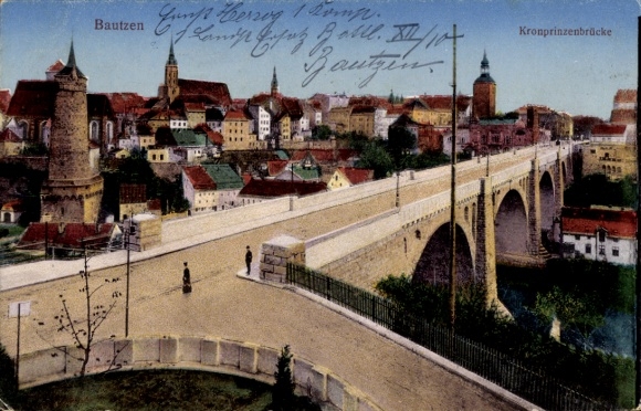Ak Bautzen in Opper-Lausitz, Bautzen-stadszicht, Kronprinzenbrücke, architectuur