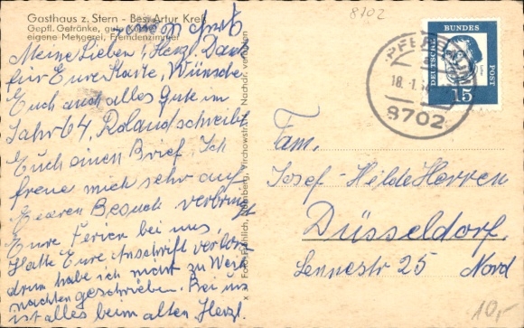 Postcard Opferbaum Bergtheim in Lower Franconia, partial views, Gasthaus z. Stern