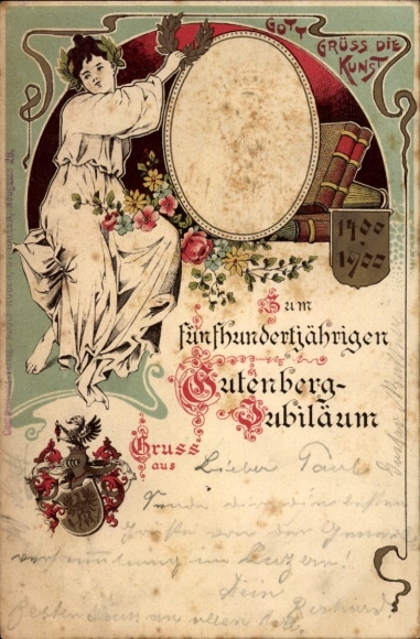 Embossing Coat of Arms Chromo-Litho 500th Gutenberg Anniversary 1400 - 1900