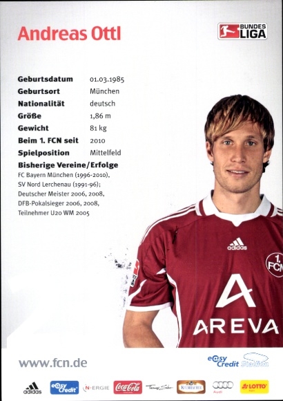 Autograph card footballer Andreas Ottl and Francesca, 1. FC Nuremberg, autograph