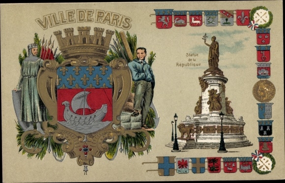 Wapenschild in reliëf litho Paris, Ville de Paris, Statue de la Republique