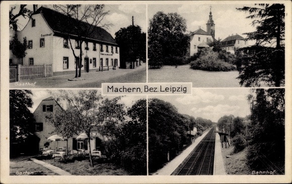 Postcard doers in Saxony, inn, castle, train station