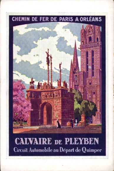 Artist PC Quimper Finistère, Calvaire de Pleyben, Chemin de Fer from Paris to Orleans