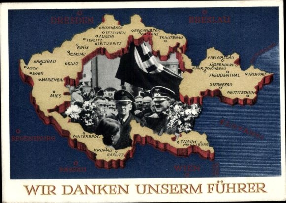 Postal stationery Postcard We thank our Führer, Sudetenland, Bohemia, Moravia, Hitler