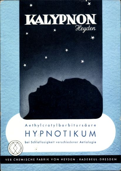Postcard Kalypnon Heyden, Hypnotic, VEB Chemical Factory von Heyden, Radebeul Dresden, Advertising