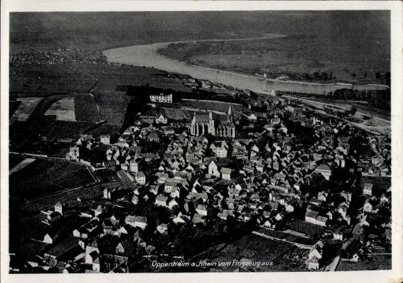 Ak Oppenheim am Oberrhein, Katharinenkirche, Fliegeraufnahme