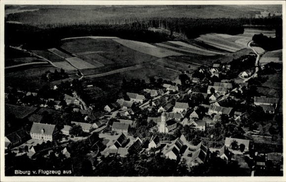 Postcard Biburg Diedorf Kreis Augsburg, aerial photograph