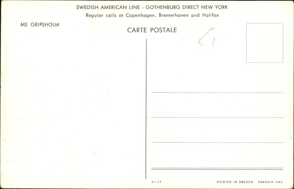 Ak passagiersschip MS Gripsholm, Swedish American Line, SAL
