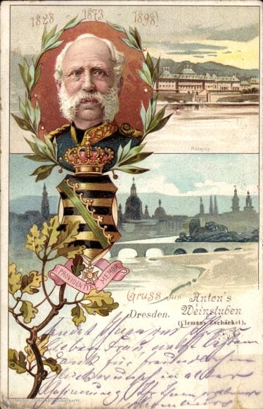 Chromo-Litho Dresden Old Town, King Albert of Saxony, Pillnitz Castle