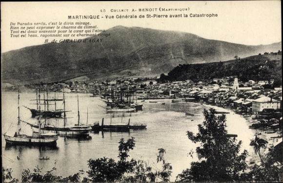 Postcard Saint Pierre Martinique, The City before the Eruption, Vulkan, Segelschiffe