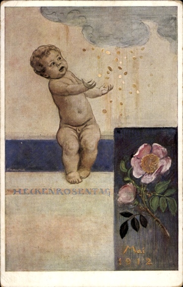 Artist PC Kaulbach, Friedrich August, Munich, Wild Rose Day May 1912, toddler