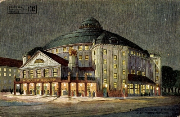 Artist Postcard Dresden Neustadt, Circus Theater Stosch Sarrasani, Portal, Night Lighting