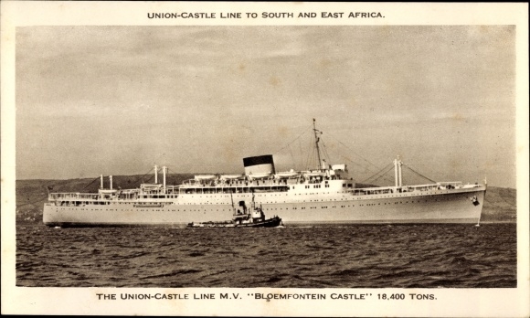Ak Steamer Bloemfontein Castle, stoomboot, Union Castle Line UC