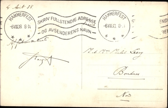 Postcard Boda Norwegen, Landego with midnight sun, Mitternachtssonne