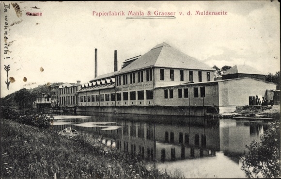 Postcard Remse on the Mulde, Mahla &amp; Graeser paper factory