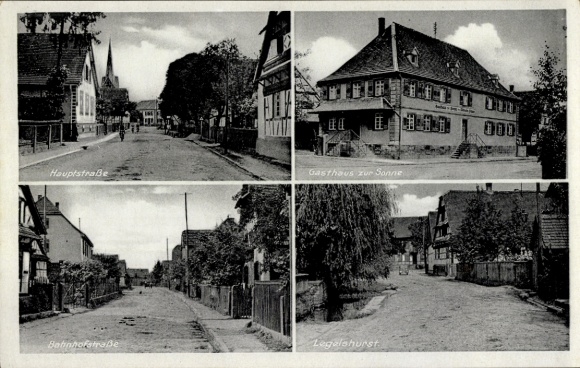 Postcard Legelshurst Willstätt in Baden, Main Street, Bahnhofstraße, Gasthaus zur Sonne