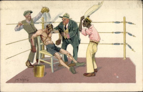 Künstler Ak Schönpflug, Fritz, Boxer in der Ringecke
