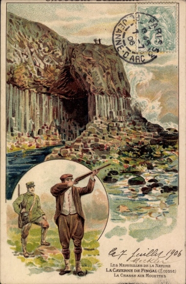 Chromo-Litho Fingals Cave Staffa Scotland, cave, hunting