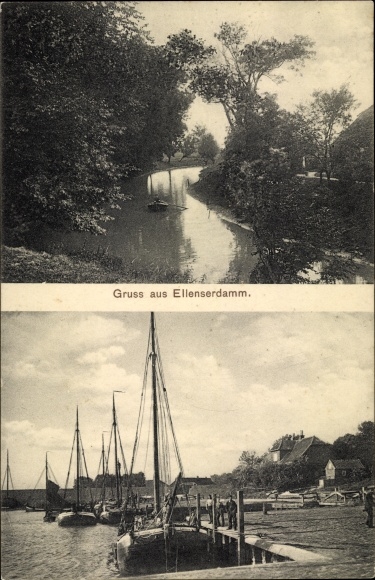 Postcard Ellenserdamm Zetel in Friesland, port, river section