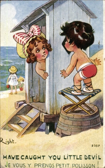 Artist Postcard Right, Children on the Beach, I Caught You, Little Devil