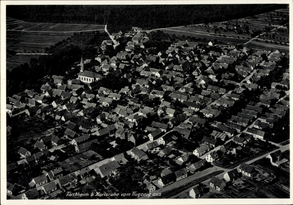 Postcard Forchheim (near Karlsruhe) Rheinstetten in Baden, aerial photograph