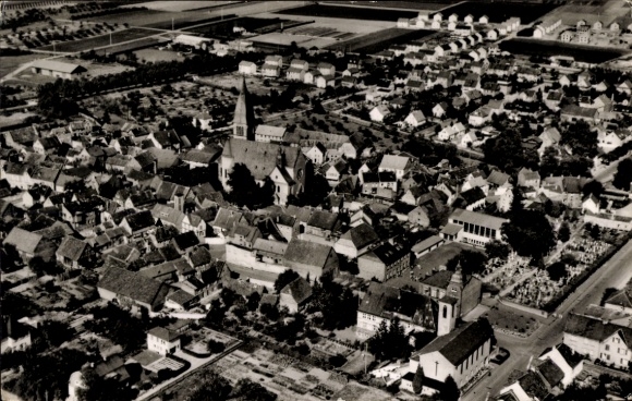 Postcard Hattersheim am Main Hessen, aerial view of the town