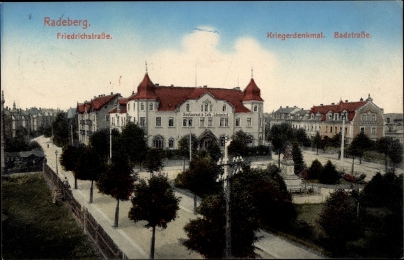 Postcard Radeberg in Saxony, war memorial, Badstrasse