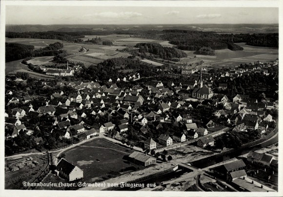 Postcard Thannhausen in Swabia, aerial photograph