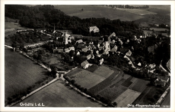 Ak Gröditz in Sachsen, Fliegeraufnahme, Einkehrstätte Georg Nedo