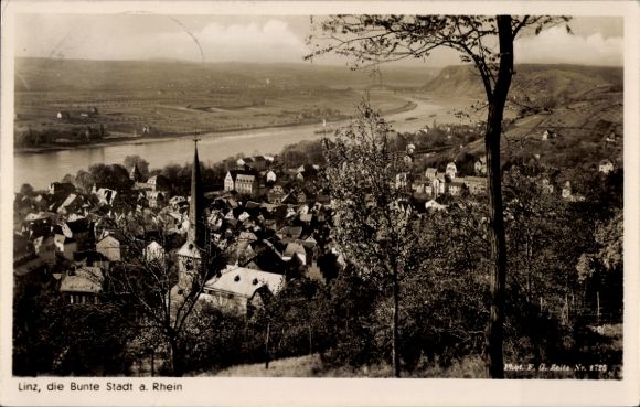 Ansichtkaart Linz am Rhein, panorama, kerk