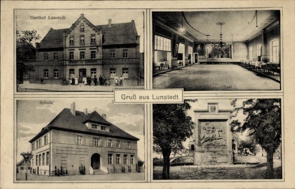 Ak Luhnstedt Sleeswijk-Holstein, Lunstedt Inn, Hal, School, Monument