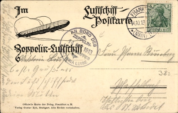 Stamp On board the Zeppelin airship Viktoria Luise, LZ 11, 14 Oct. 1913, airship PC