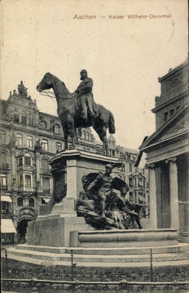 Ak Aachen, Kaiser Wilhelm-Denkmal, Reiterstatue, Stadtansicht, Aachen