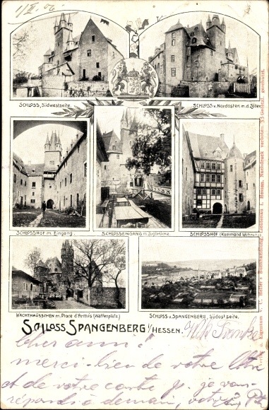 Postcard Spangenberg in Hesse, castle, castle courtyard, weapons range, panorama
