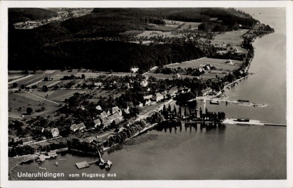 Postcard Unteruhldingen Uhldingen Mühlhofen am Bodensee, aerial photograph