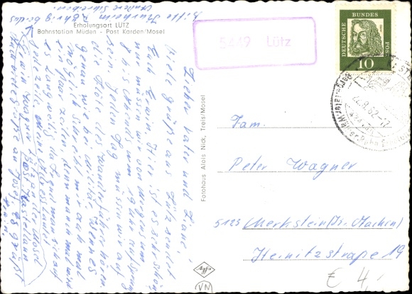 Krajowy stempel pocztowy KP 5449 Lütz w Hunsrück