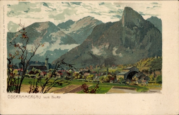 Artist Postcard Diemer, Zeno, Oberammergau in Upper Bavaria, general view