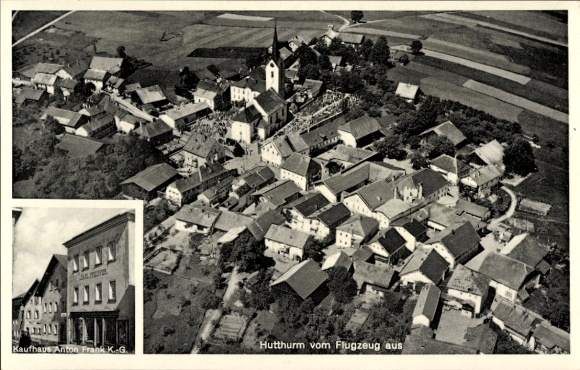 Ak Hutthurm im Ilztal Niederbayern, Luftaufnahme von  Kirche, Kaufhaus, Häuser