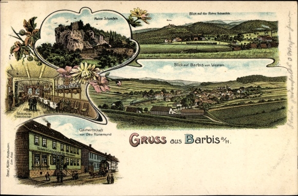 Ak Barbis Bad Lauterberg im Harz, herberg, uitzicht op de stad vanuit het westen, ruïne