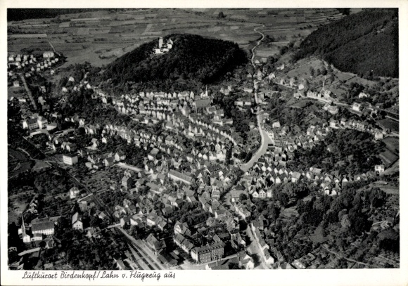 Postcard Biedenkopf an der Lahn, aerial view of the city, view from above, Lahn